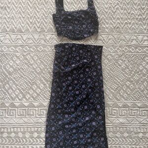 Free People Black and Purple Floral Top